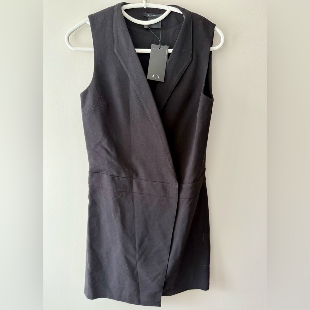 NWT A/X Armani Exchange Black Sleeveless V-Neck Tuxedo Sheath Mini Dress Size 2